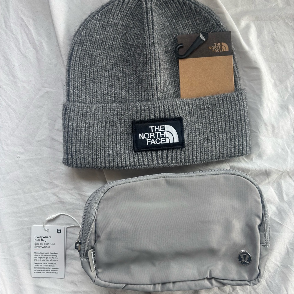 The North Face Gray Beanie and Lululemon Gray belt bag Set winter girly bundle